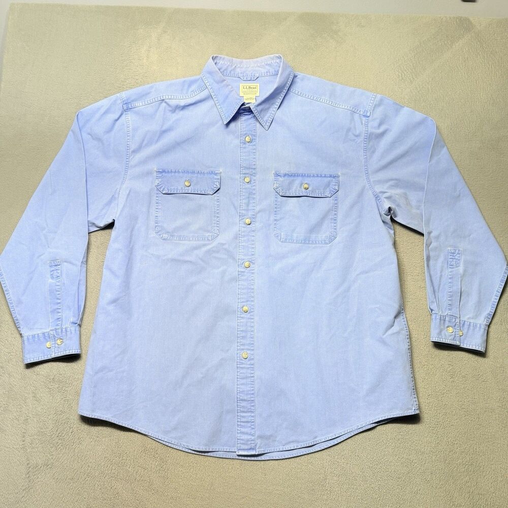 L.L.Bean Traditional Fit Mens XL Long Sleeve Button Up Shirt Blue Field Workwear